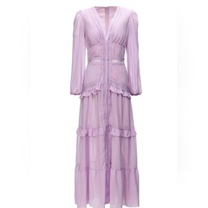Romantic Lavender Lace-Trim Maxi Dress - Women